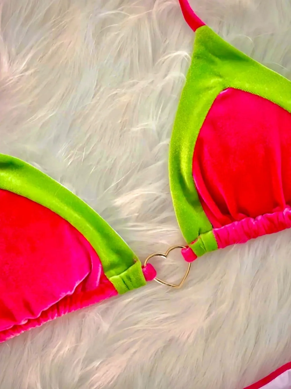 Hot Pink Lime Green Velvet Micro Bikini Set | Size M